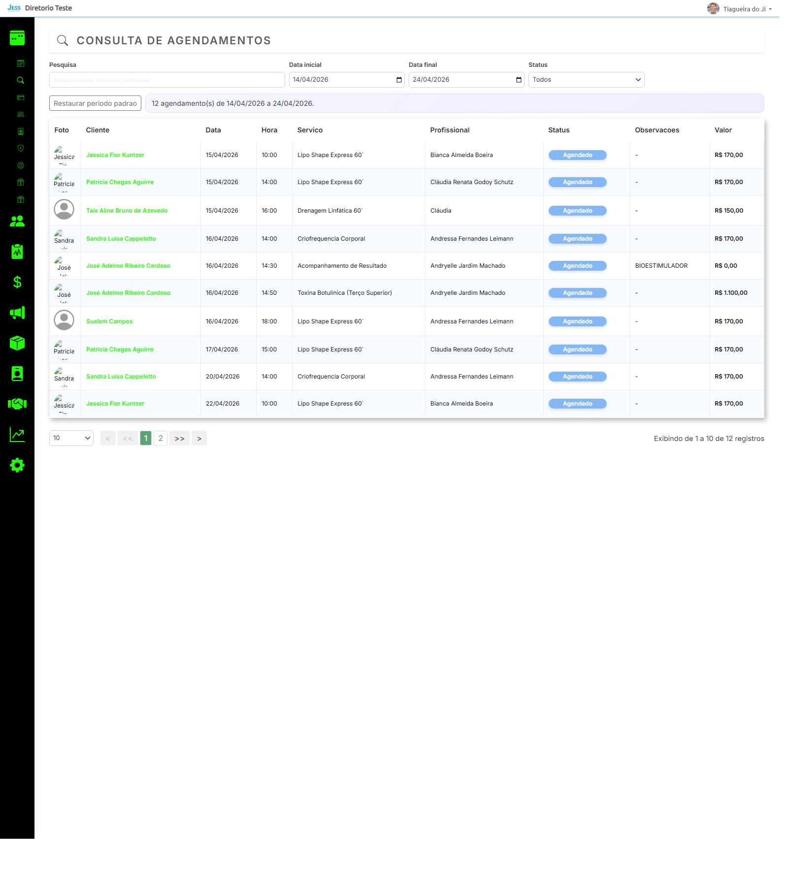 Consulta de agendamentos do EasyClinicas